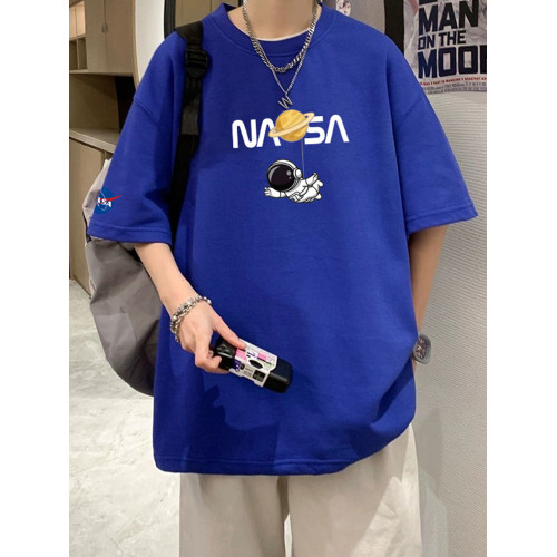 NASA聯名100%純棉短袖男t恤夏季寬松休閒運動上衣青少年百搭男裝T