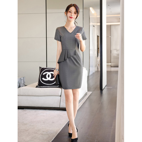 職業裝連衣裙女夏季售樓部珠寶店工裝裙子酒店服務員美容院工作服