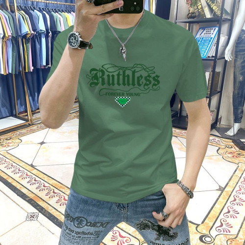藍晟依短袖男t恤2025新款夏季潮流修身百搭印花半袖衣服品質男裝T