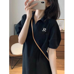 XZOXZO2025年夏季新款法式茶歇減齡寬松小黑裙休閒polo領連衣裙女