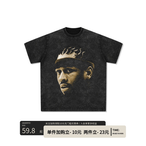 美式籃球球星艾弗森大臉圓領潮流休閒寬松透氣夏季短袖純棉男t恤