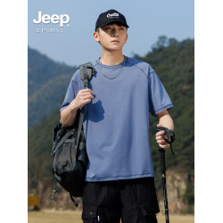 Jeep spirit夏季冰絲短袖男t恤2025新款戶外薄款速乾衣純色五分袖