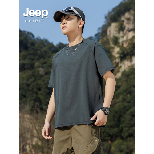 Jeep spirit夏季冰絲短袖男t恤2025新款戶外薄款速乾衣純色五分袖