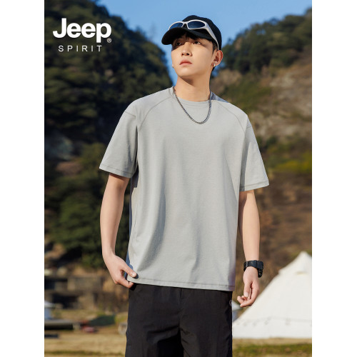 Jeep spirit夏季冰絲短袖男t恤2025新款戶外薄款速乾衣純色五分袖