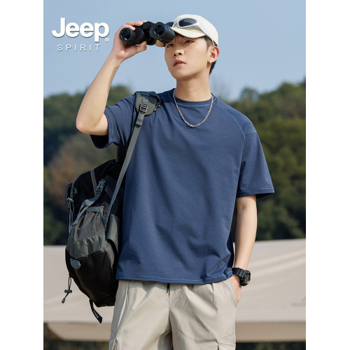 Jeep spirit夏季冰絲短袖男t恤2025新款戶外薄款速乾衣純色五分袖