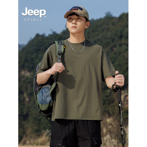 Jeep spirit夏季冰絲短袖男t恤2025新款戶外薄款速乾衣純色五分袖