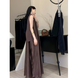 法式復古飄帶V領無袖連衣裙女2025夏季新款韓系慵懶風寬松A字長裙