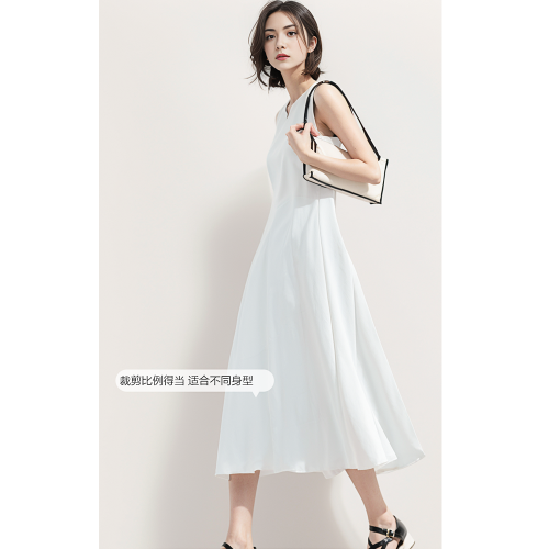 白色連衣裙女夏法式無袖領証小白裙背心長裙通勤重要場合氣質穿搭