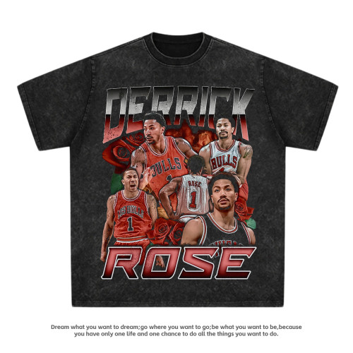 羅斯rose美式復古印花短袖籃球潮牌ins純棉情侶男T恤半袖oversize