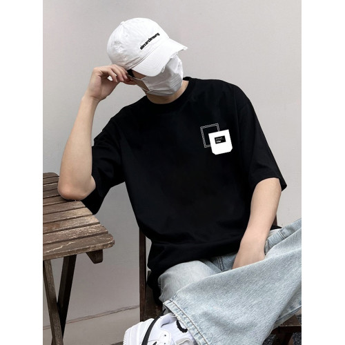 倉石一樹潮牌夏季短袖男T恤假口袋印花寬松純棉半袖圓領半袖上衣