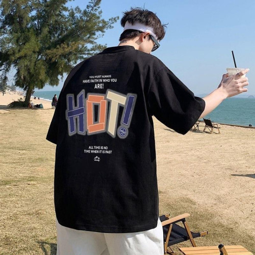 100%重磅純棉大尺碼情侶裝字母男T恤短袖夏季寬松美式港風潮牌新