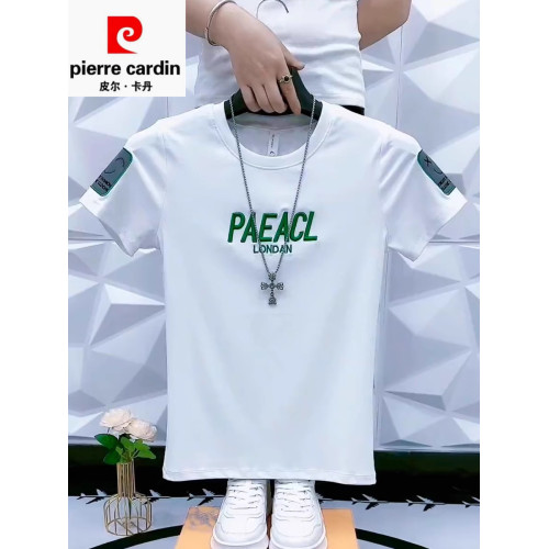皮爾卡丹短袖男T恤夏季圓領純棉高品質韓版潮流小碼彈力緊身半袖