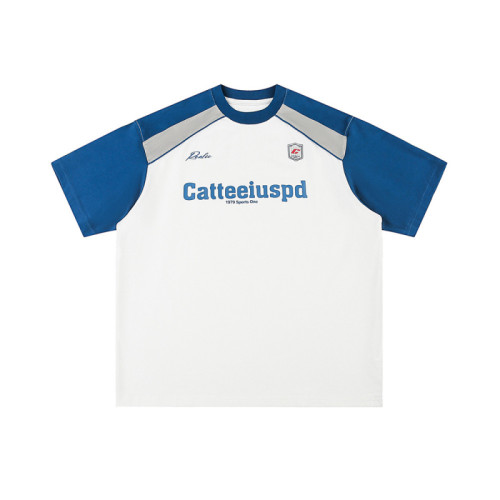 2025年新款CATTEE 美式重磅300g純棉運動拼色短袖男T恤夏季新款寬