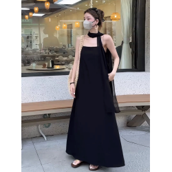 法式飄帶抹胸吊帶連衣裙女裝2025夏季新款高級感氣質寬松顯瘦長裙