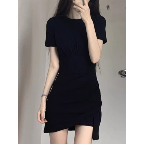 歐洲站2025新款法式赫本風小黑裙氣質小裙子不規則黑色連衣裙女夏