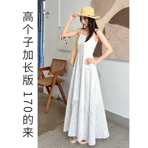 高個子加長版白色吊帶裙小衆不撞款連衣裙女夏季長裙到腳踝超長款