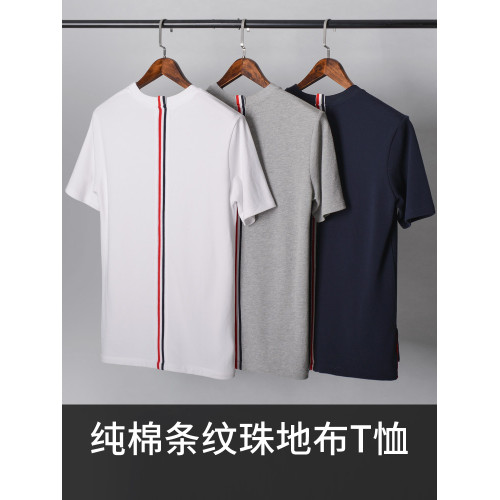 背後色帶潮牌TB短袖純棉男T恤圓領休閒個性帥氣潮流夏季新款上衣