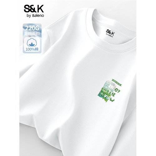 班尼路S&K系列白色短袖t恤男夏季新款正肩純棉半袖潮流寬松上衣A
