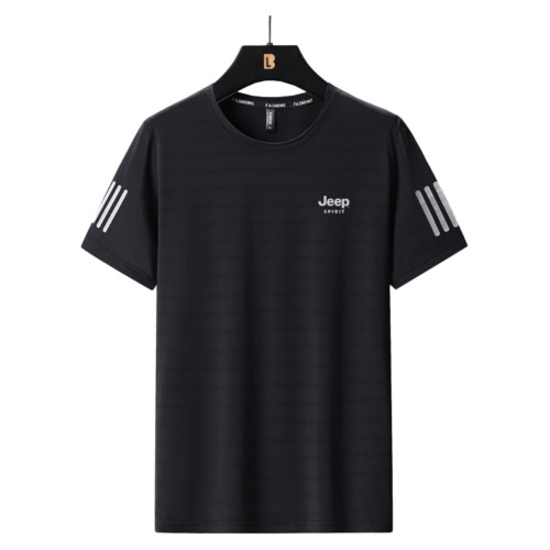 JEEP吉普速乾男t恤夏季薄款圓領寬松大碼戶外跑步網眼排汗體恤衫