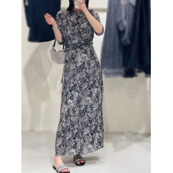 法式真絲桑蠶絲碎花連衣裙歐洲站2025夏季新款韓系帶中長款裙子女