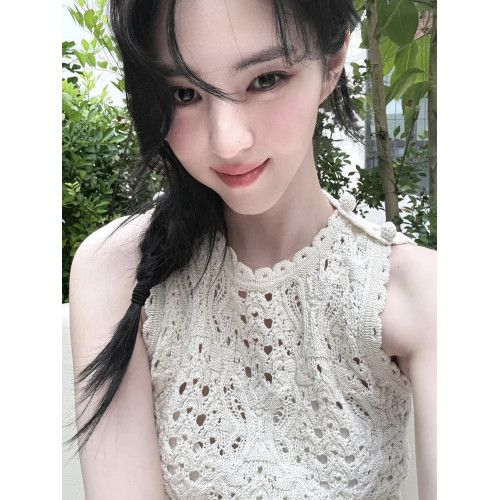韓素希同款鏤空針織吊帶連衣裙女2025夏季新款設計感背心勾花裙子