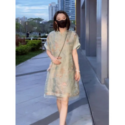 XZOXZO2025夏季新款女裝新中式國風改良旗袍年輕款減齡氣質連衣裙
