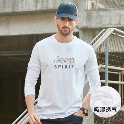 JEEP SPIRIT吉普男裝長袖T恤春夏季新款圓領寬松棉質t恤上衣男