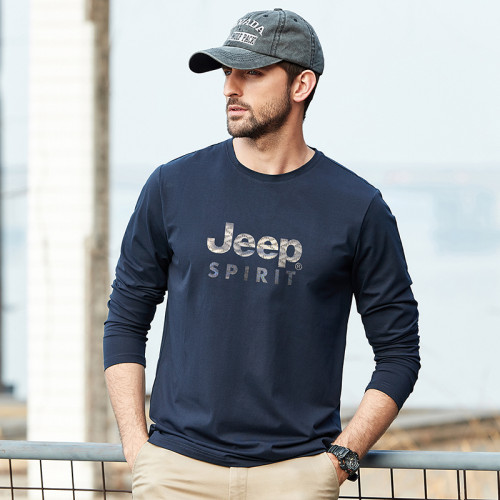 JEEP SPIRIT吉普男裝長袖T恤春夏季新款圓領寬松棉質t恤上衣男