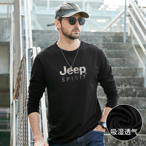JEEP SPIRIT吉普男裝長袖T恤春夏季新款圓領寬松棉質t恤上衣男