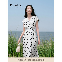 【度假風】koradior珂萊蒂爾2025年夏季法式優雅V領波點連衣裙女