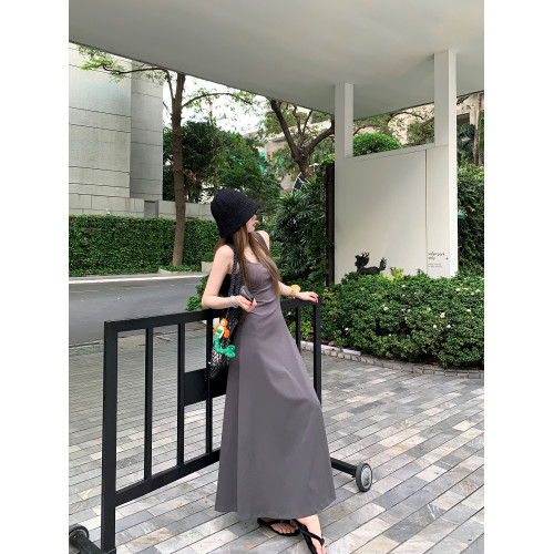 高個子加長背心連衣裙女夏季氣質修身顯瘦黃色絕美連身裙吊帶長裙