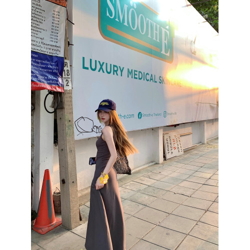 高個子加長背心連衣裙女夏季氣質修身顯瘦黃色絕美連身裙吊帶長裙
