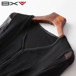 BXV黑色桑蠶絲連衣裙女中長款2025夏季新款顯瘦超仙長裙真絲裙子