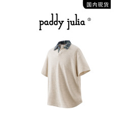 Paddy julia短袖男t恤夏季2025新款翻領格子POLO領休閒高級感上衣