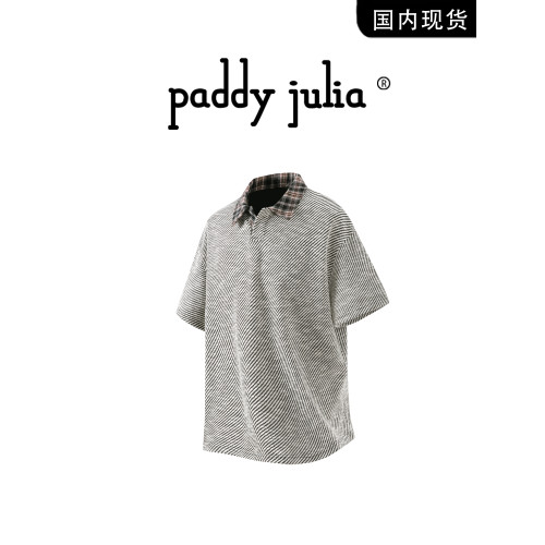 Paddy julia短袖男t恤夏季2025新款翻領格子POLO領休閒高級感上衣
