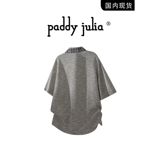 Paddy julia短袖男t恤夏季2025新款翻領格子POLO領休閒高級感上衣