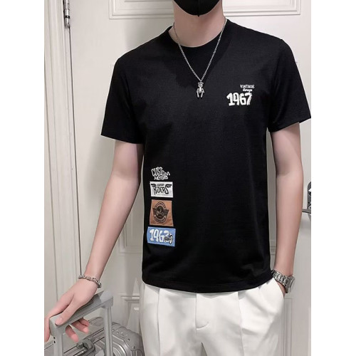 歐洲站高品質冰絲光棉短袖修身男T恤打底衫潮牌摩托字母印花半袖