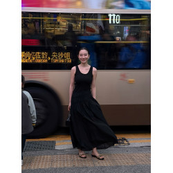 LiHuiEr李慧兒 黑予澁穀 黑色連衣裙女夏高級感顯瘦氣質背心裙子