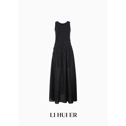 LiHuiEr李慧兒 黑予澁穀 黑色連衣裙女夏高級感顯瘦氣質背心裙子