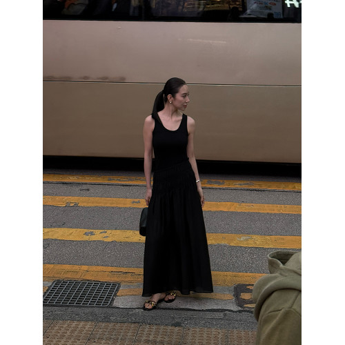 LiHuiEr李慧兒 黑予澁穀 黑色連衣裙女夏高級感顯瘦氣質背心裙子