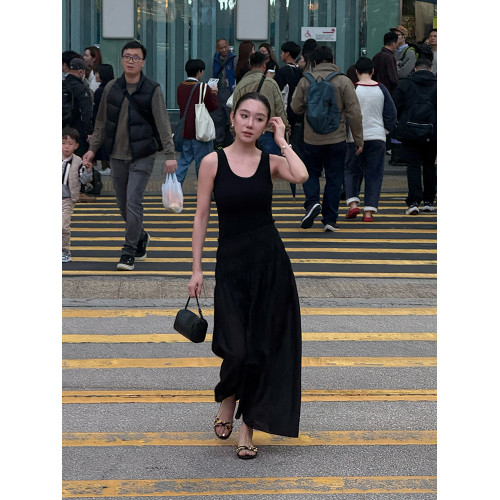 LiHuiEr李慧兒 黑予澁穀 黑色連衣裙女夏高級感顯瘦氣質背心裙子