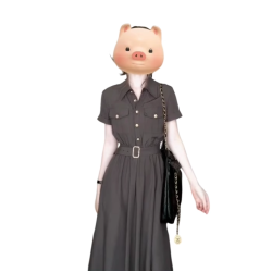 法式通勤穿搭polo領灰色收腰連衣裙子女裝夏季2025新款小個子長裙