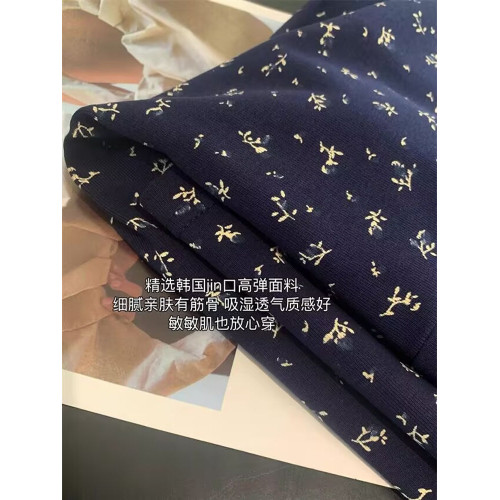 CHAO級推薦！純欲風藏藍色重工碎花v領連衣裙女春夏收腰顯瘦裙子