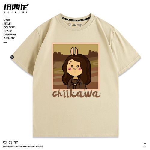 世界名畫烏薩奇聯動chiikawa潮牌青少年純棉夏季寬松短袖男T恤衫