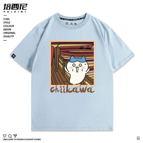 世界名畫烏薩奇聯動chiikawa潮牌青少年純棉夏季寬松短袖男T恤衫
