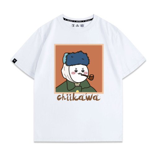 世界名畫烏薩奇聯動chiikawa潮牌青少年純棉夏季寬松短袖男T恤衫