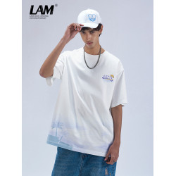 LAMLICKA歐美高街滿印短袖潮牌男t恤oversize潮流情侶裝寬松半袖