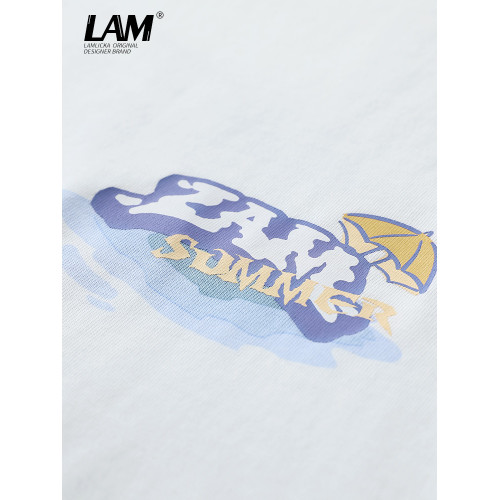 LAMLICKA歐美高街滿印短袖潮牌男t恤oversize潮流情侶裝寬松半袖