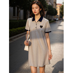 Basic House/百家好韓版減齡灰色POLO領短袖T恤裙女夏純棉連衣裙