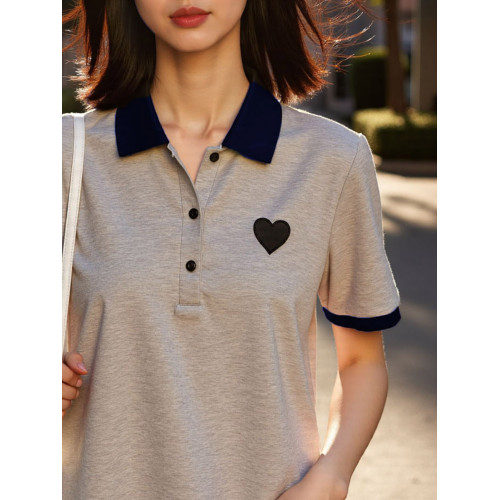 Basic House/百家好韓版減齡灰色POLO領短袖T恤裙女夏純棉連衣裙